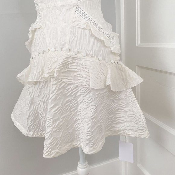 NWT Self-Portrait White Jacquard Midi Ruffle Lattice Dress Bridal US Size 0 - Picture 4 of 10